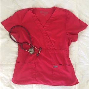 Bright Coral Grey’s Anatomy Scrub Top